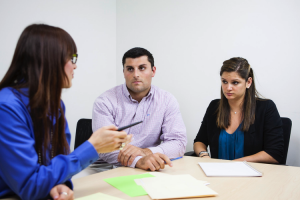 Sales meeting with three team members