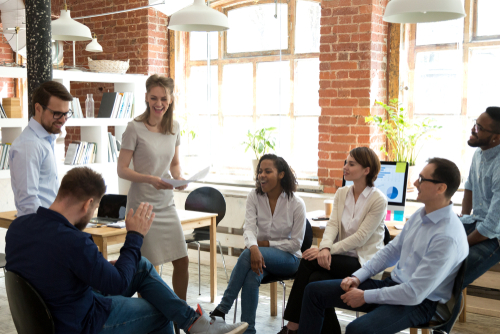 Motivating sales teams during sales training small setting meeting
