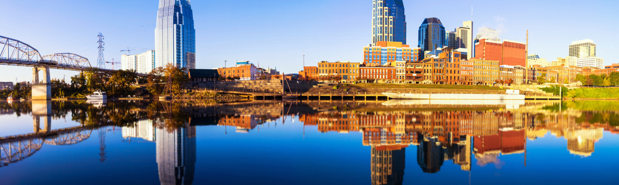 Nashville skyline reflected in the Cumberland river