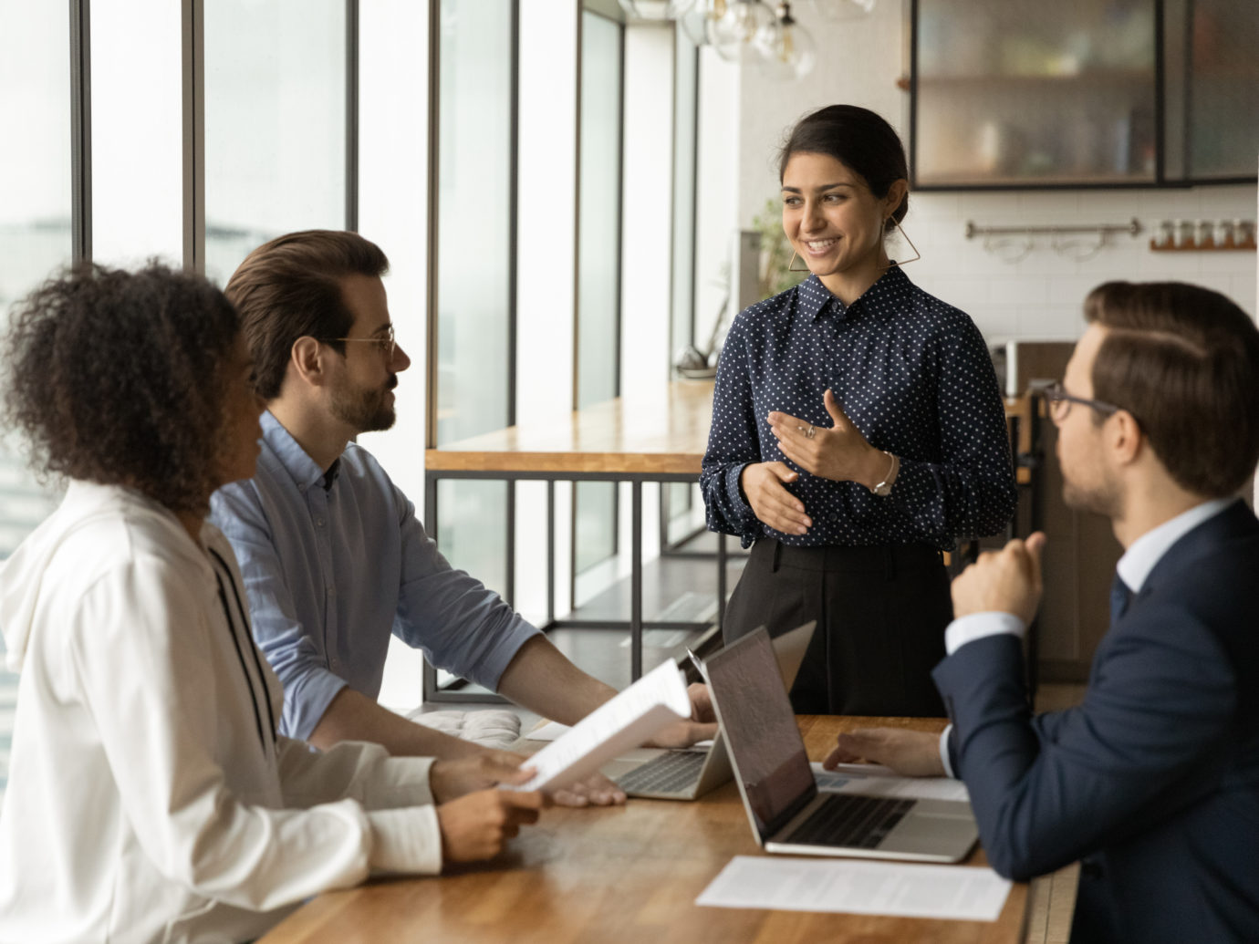 Sales person making a sales prospecting presentation