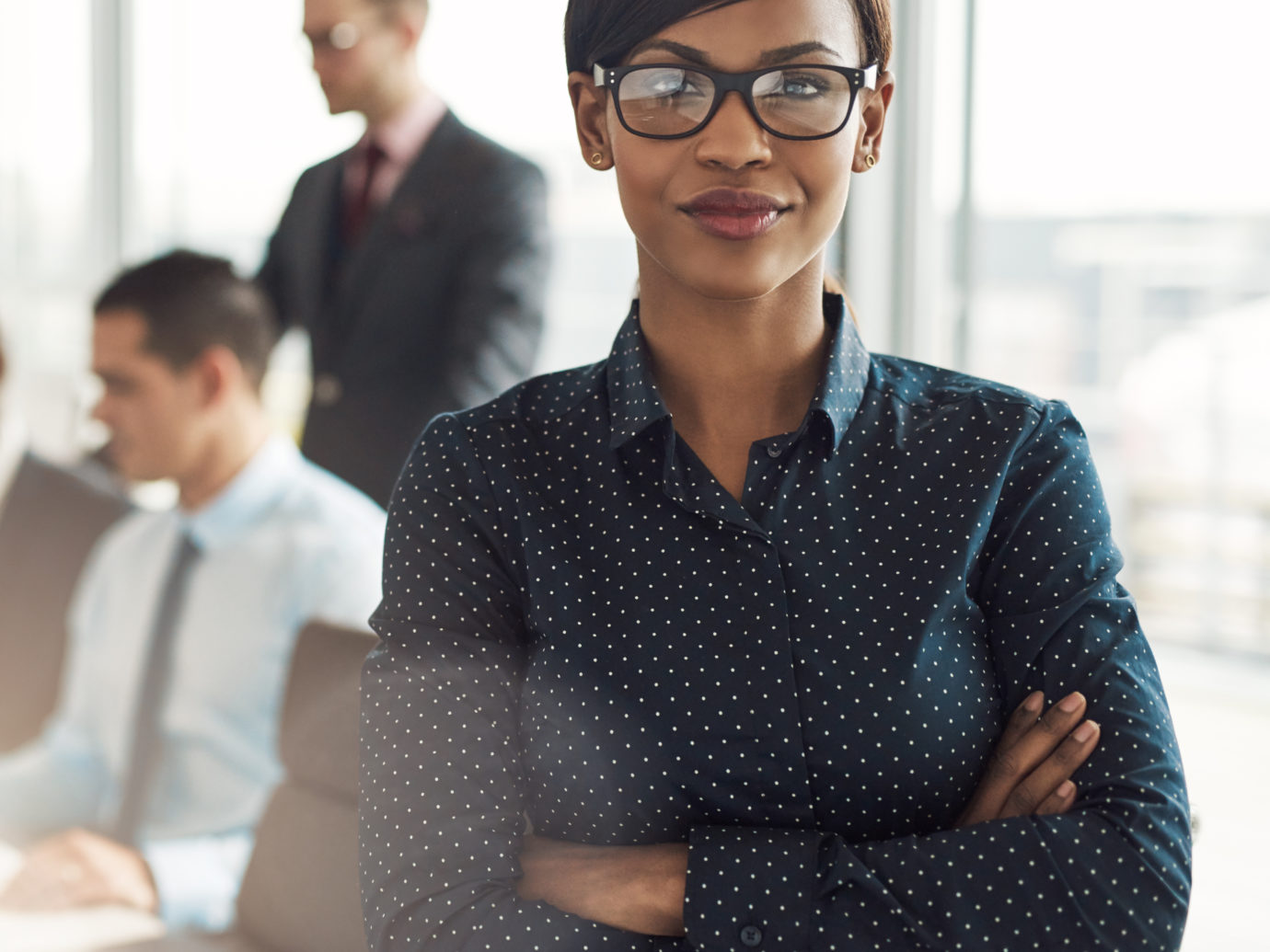 Confident young African businesswoman in a sales training session
