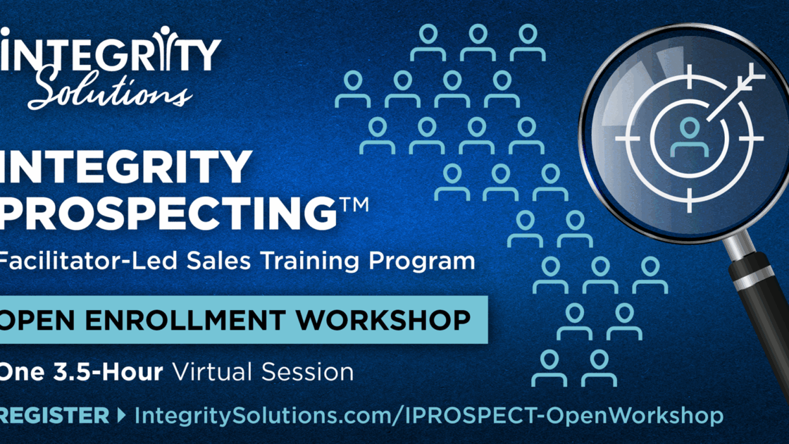 Promotional banner for iProspect training featuring the text "Integrity Prospecting" and a "Register Now" button with a professional graphic design.