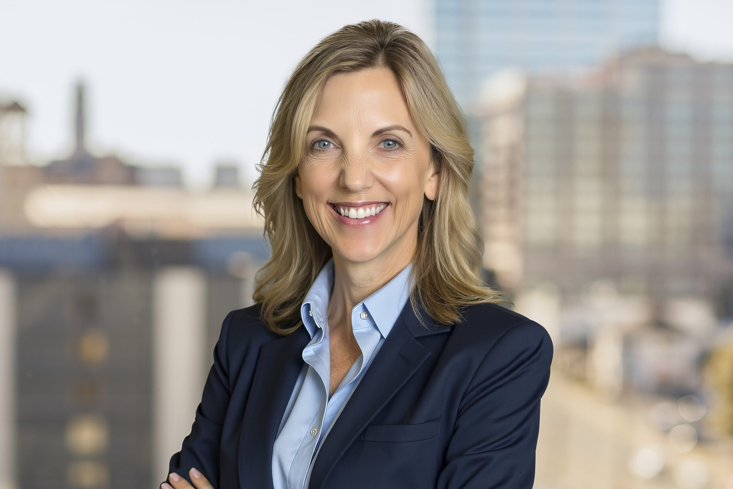 Professional headshot of Cheryl Riffe smiling, set against a bright and airy blurred background.
